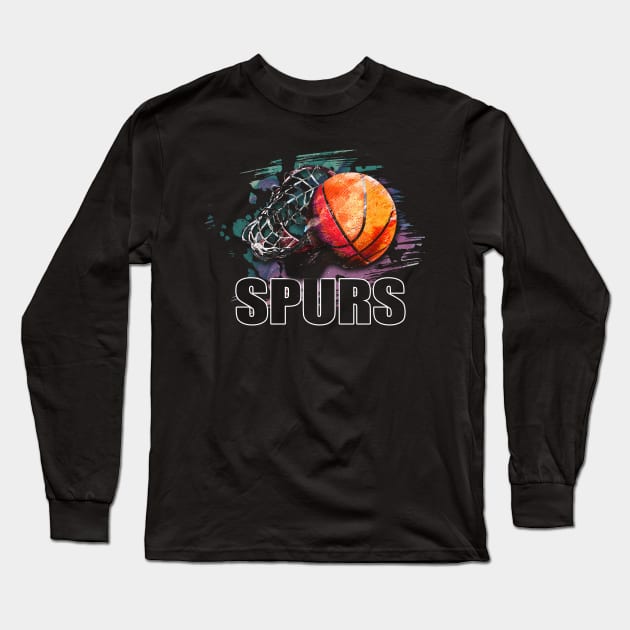 Retro Pattern Spurs Basketball Classic Style Long Sleeve T-Shirt by Frozen Jack monster